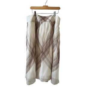 Talbots Pure Silk Organza Midi Skirt Cream Plaid 16